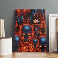 Custom Flaming Skull Bowling Canvas Wall Art with Fiery Pins and Intense Red Blue Flame Pattern - Wonder Print Shop