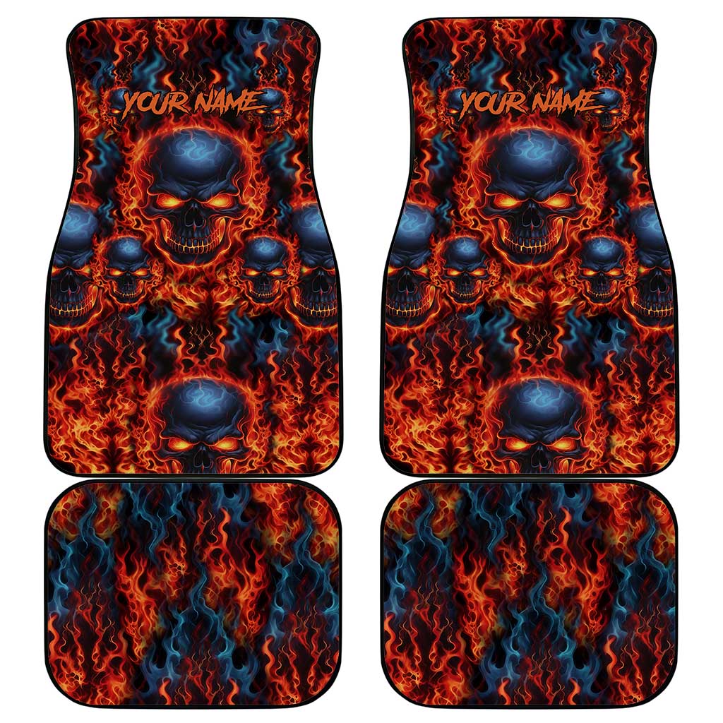 Custom Flaming Skull Bowling Car Mats with Fiery Pins and Intense Red Blue Flame Pattern - Wonder Print Shop