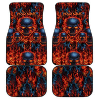 Custom Flaming Skull Bowling Car Mats with Fiery Pins and Intense Red Blue Flame Pattern - Wonder Print Shop