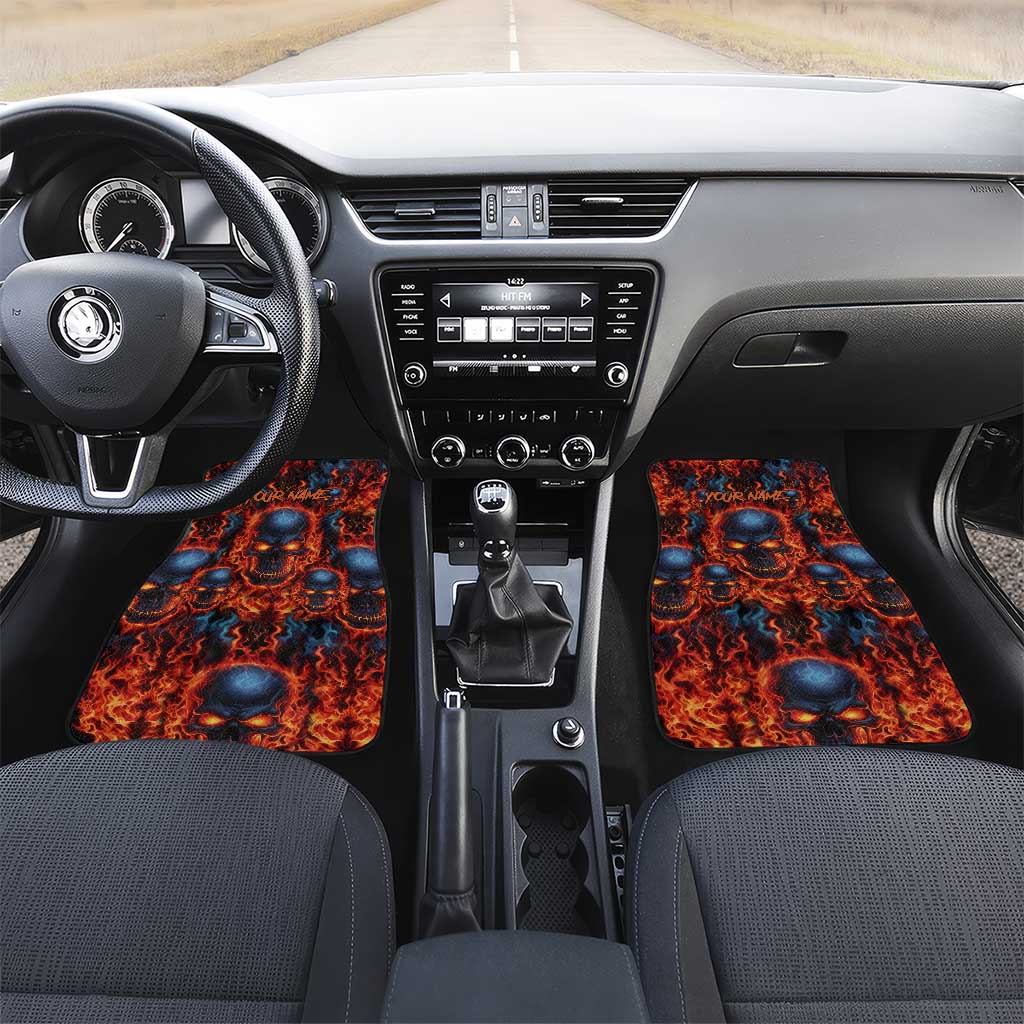 Custom Flaming Skull Bowling Car Mats with Fiery Pins and Intense Red Blue Flame Pattern - Wonder Print Shop