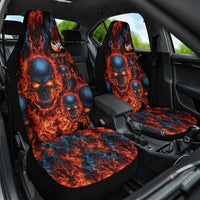 Custom Flaming Skull Bowling Car Seat Cover with Fiery Pins and Intense Red Blue Flame Pattern - Wonder Print Shop