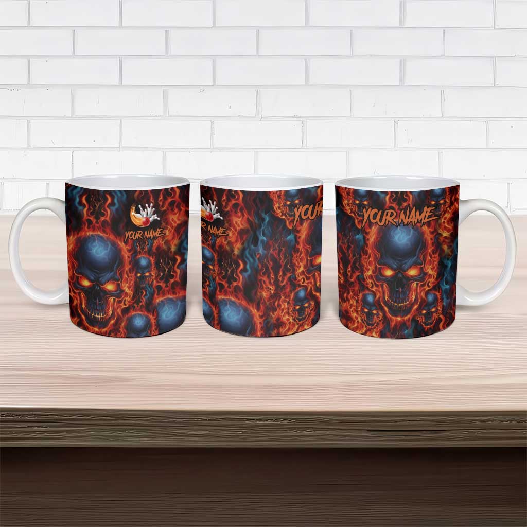 Custom Flaming Skull Bowling Ceramic Mug with Fiery Pins and Intense Red Blue Flame Pattern - Wonder Print Shop