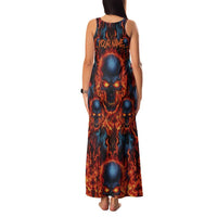 Custom Flaming Skull Bowling Family Matching Tank Maxi Dress and Hawaiian Shirt with Fiery Pins and Intense Red Blue Flame Pattern - Wonder Print Shop