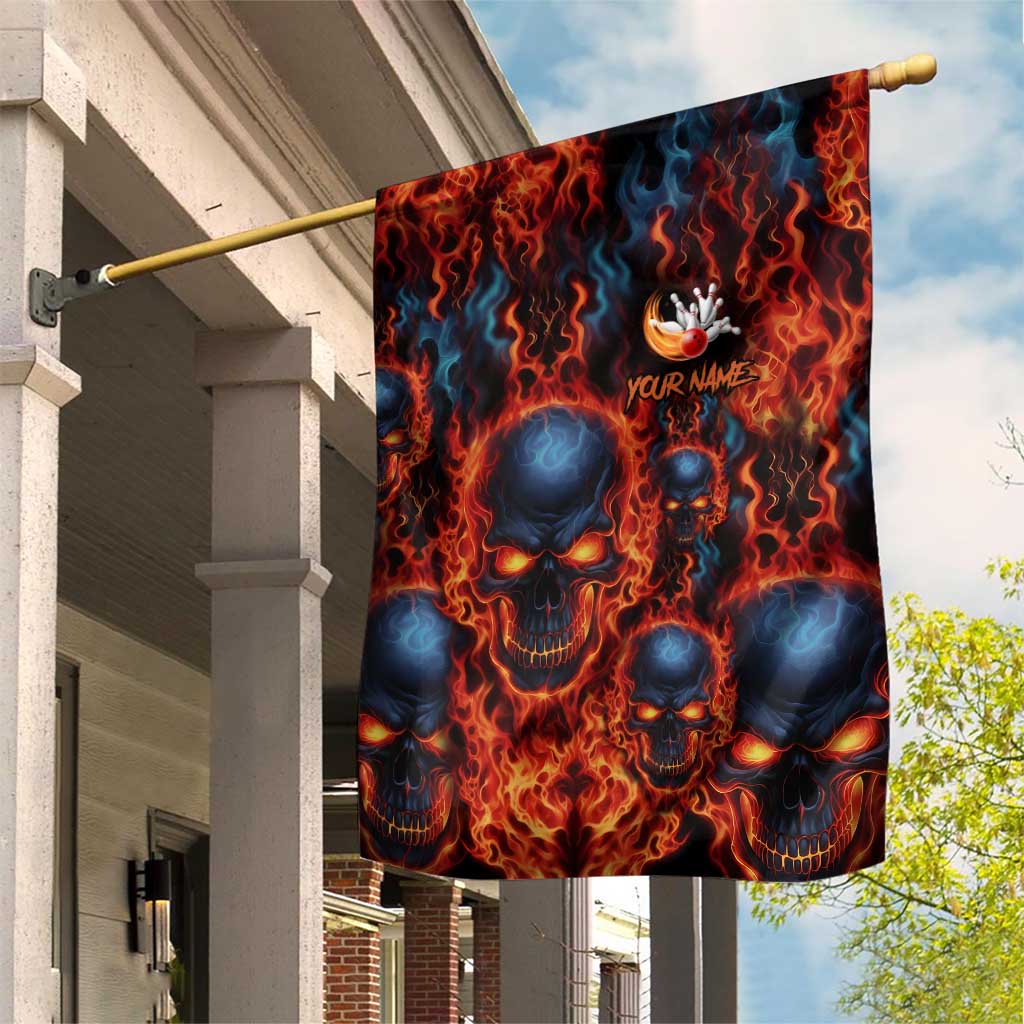 Custom Flaming Skull Bowling Garden Flag with Fiery Pins and Intense Red Blue Flame Pattern - Wonder Print Shop