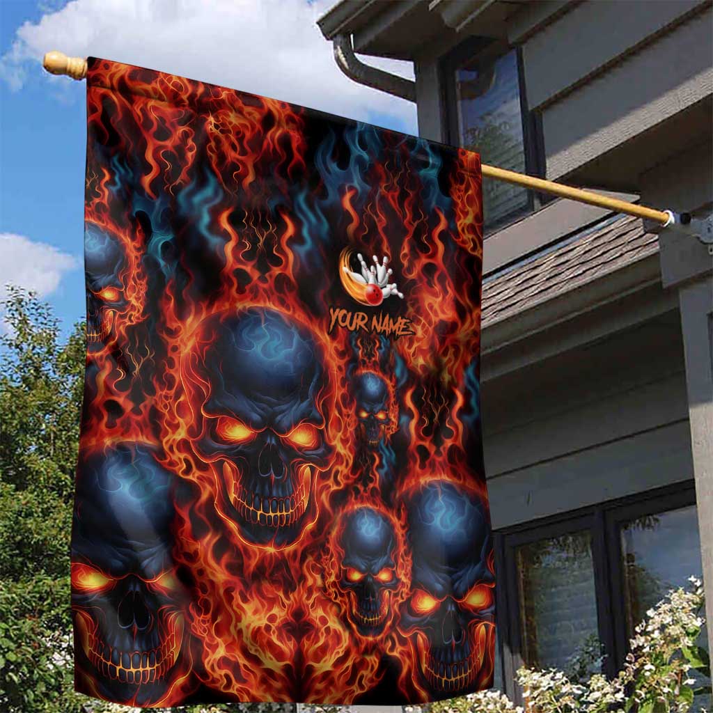 Custom Flaming Skull Bowling Garden Flag with Fiery Pins and Intense Red Blue Flame Pattern - Wonder Print Shop