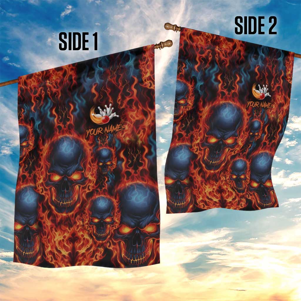 Custom Flaming Skull Bowling Garden Flag with Fiery Pins and Intense Red Blue Flame Pattern - Wonder Print Shop
