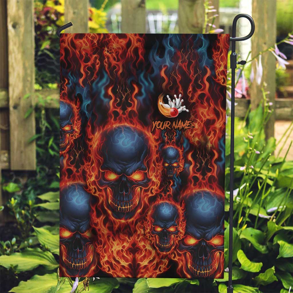 Custom Flaming Skull Bowling Garden Flag with Fiery Pins and Intense Red Blue Flame Pattern - Wonder Print Shop