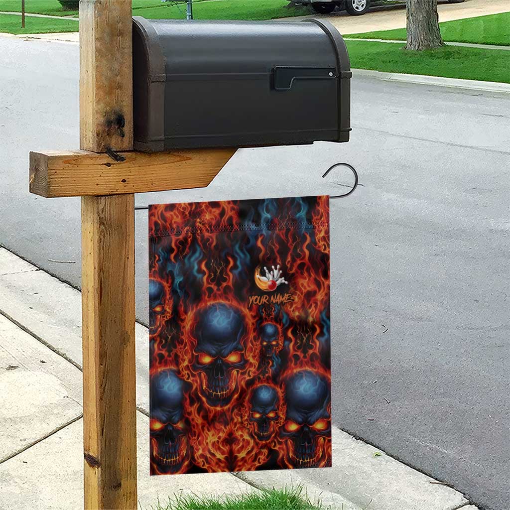 Custom Flaming Skull Bowling Garden Flag with Fiery Pins and Intense Red Blue Flame Pattern - Wonder Print Shop