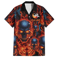 Custom Flaming Skull Bowling Hawaiian Shirt with Fiery Pins and Intense Red Blue Flame Pattern - Wonder Print Shop