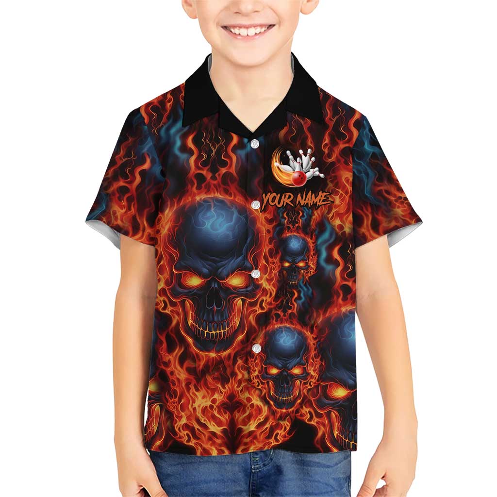 Custom Flaming Skull Bowling Hawaiian Shirt with Fiery Pins and Intense Red Blue Flame Pattern - Wonder Print Shop