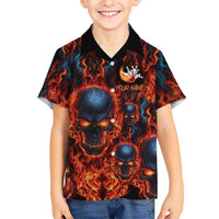 Custom Flaming Skull Bowling Hawaiian Shirt with Fiery Pins and Intense Red Blue Flame Pattern - Wonder Print Shop