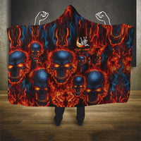 Custom Flaming Skull Bowling Hooded Blanket with Fiery Pins and Intense Red Blue Flame Pattern - Wonder Print Shop