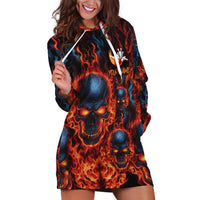 Custom Flaming Skull Bowling Hoodie Dress with Fiery Pins and Intense Red Blue Flame Pattern - Wonder Print Shop