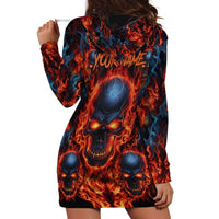 Custom Flaming Skull Bowling Hoodie Dress with Fiery Pins and Intense Red Blue Flame Pattern - Wonder Print Shop