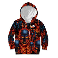 Custom Flaming Skull Bowling Kid Hoodie with Fiery Pins and Intense Red Blue Flame Pattern - Wonder Print Shop