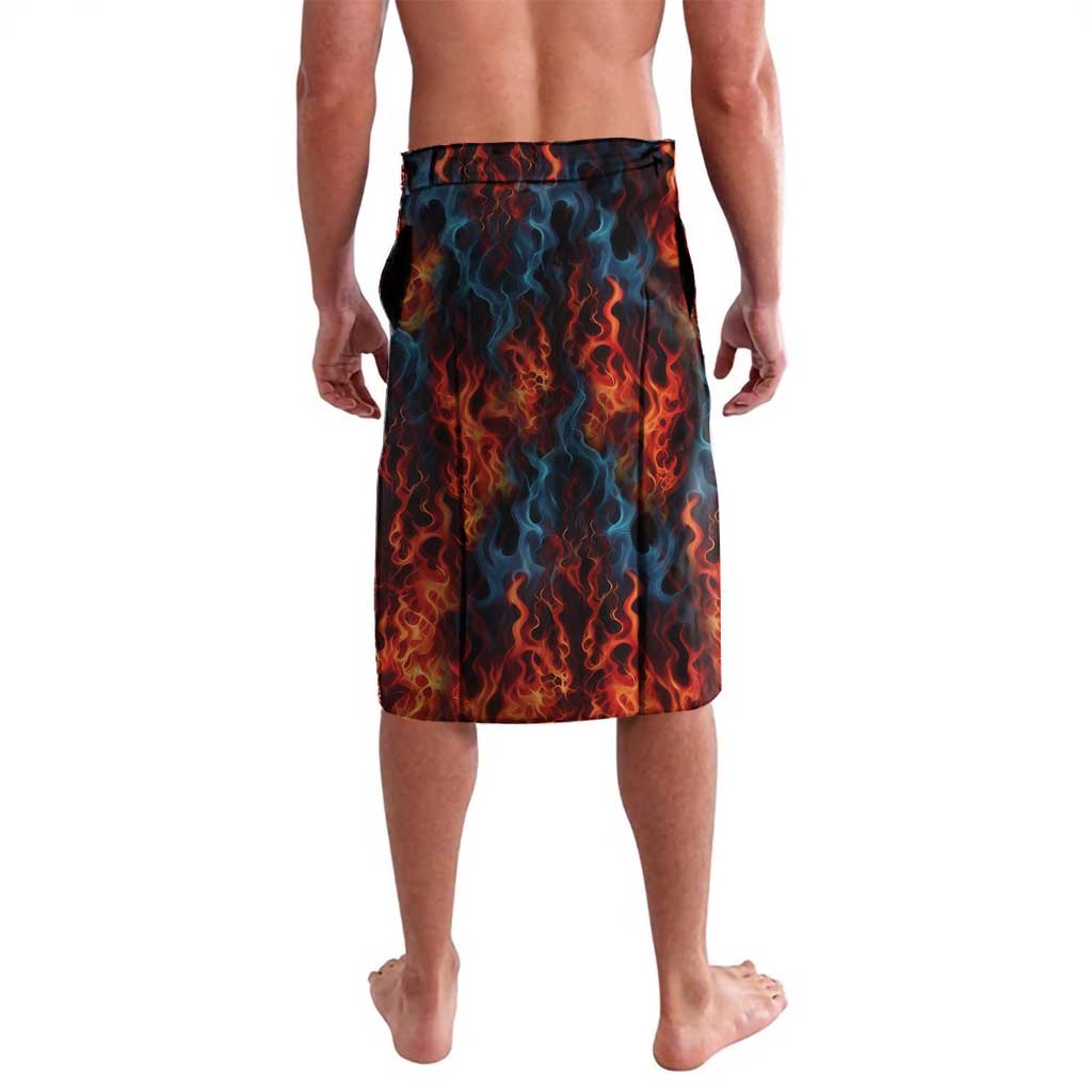 Custom Flaming Skull Bowling Lavalava with Fiery Pins and Intense Red Blue Flame Pattern - Wonder Print Shop