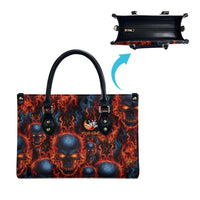 Custom Flaming Skull Bowling Leather Bag with Fiery Pins and Intense Red Blue Flame Pattern - Wonder Print Shop