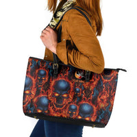 Custom Flaming Skull Bowling Leather Tote Bag with Fiery Pins and Intense Red Blue Flame Pattern - Wonder Print Shop
