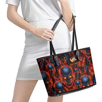 Custom Flaming Skull Bowling Leather Tote Bag with Fiery Pins and Intense Red Blue Flame Pattern - Wonder Print Shop