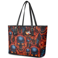 Custom Flaming Skull Bowling Leather Tote Bag with Fiery Pins and Intense Red Blue Flame Pattern - Wonder Print Shop