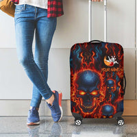Custom Flaming Skull Bowling Luggage Cover with Fiery Pins and Intense Red Blue Flame Pattern - Wonder Print Shop