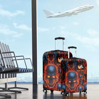 Custom Flaming Skull Bowling Luggage Cover with Fiery Pins and Intense Red Blue Flame Pattern - Wonder Print Shop