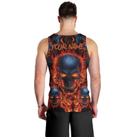Custom Flaming Skull Bowling Men Tank Top with Fiery Pins and Intense Red Blue Flame Pattern - Wonder Print Shop