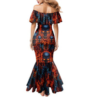 Custom Flaming Skull Bowling Mermaid Dress with Fiery Pins and Intense Red Blue Flame Pattern - Wonder Print Shop
