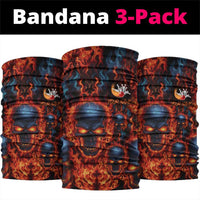 Custom Flaming Skull Bowling Neck Gaiter with Fiery Pins and Intense Red Blue Flame Pattern - Wonder Print Shop
