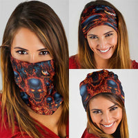 Custom Flaming Skull Bowling Neck Gaiter with Fiery Pins and Intense Red Blue Flame Pattern - Wonder Print Shop