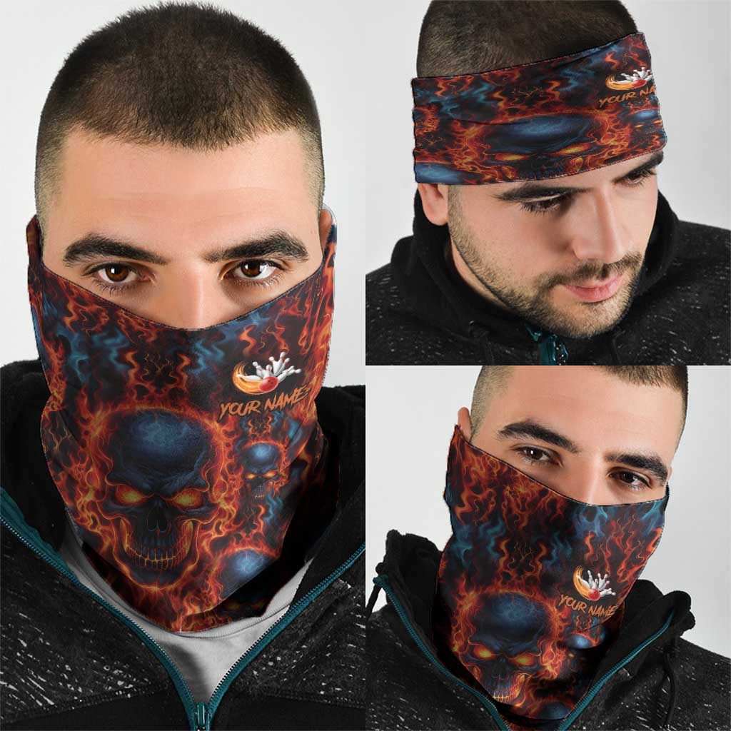 Custom Flaming Skull Bowling Neck Gaiter with Fiery Pins and Intense Red Blue Flame Pattern - Wonder Print Shop