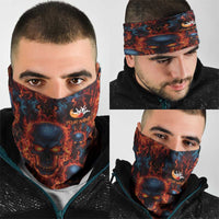 Custom Flaming Skull Bowling Neck Gaiter with Fiery Pins and Intense Red Blue Flame Pattern - Wonder Print Shop