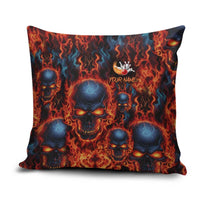 Custom Flaming Skull Bowling Pillow Cover with Fiery Pins and Intense Red Blue Flame Pattern - Wonder Print Shop