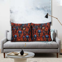 Custom Flaming Skull Bowling Pillow Cover with Fiery Pins and Intense Red Blue Flame Pattern - Wonder Print Shop