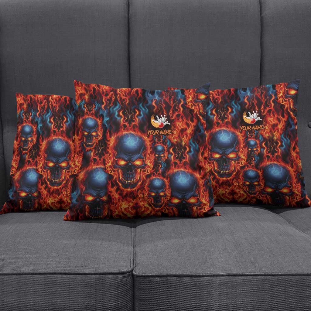 Custom Flaming Skull Bowling Pillow Cover with Fiery Pins and Intense Red Blue Flame Pattern - Wonder Print Shop
