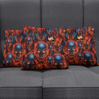 Custom Flaming Skull Bowling Pillow Cover with Fiery Pins and Intense Red Blue Flame Pattern - Wonder Print Shop
