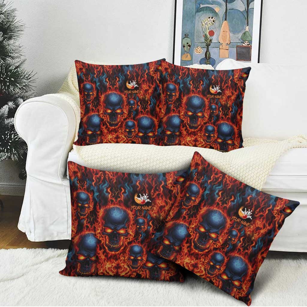 Custom Flaming Skull Bowling Pillow Cover with Fiery Pins and Intense Red Blue Flame Pattern - Wonder Print Shop