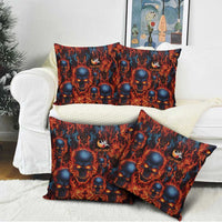 Custom Flaming Skull Bowling Pillow Cover with Fiery Pins and Intense Red Blue Flame Pattern - Wonder Print Shop