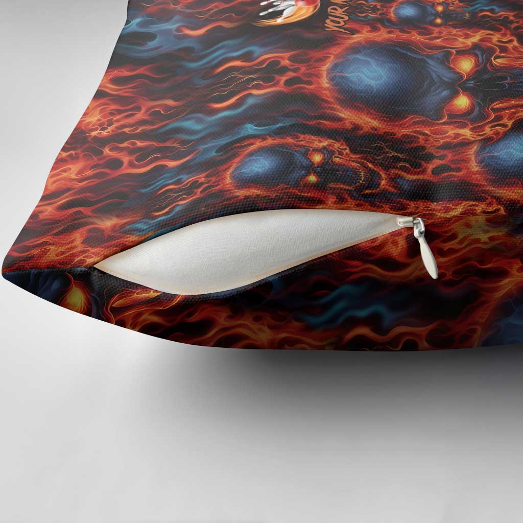Custom Flaming Skull Bowling Pillow Cover with Fiery Pins and Intense Red Blue Flame Pattern - Wonder Print Shop