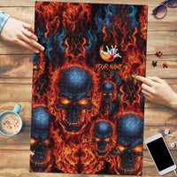 Custom Flaming Skull Bowling Puzzle with Fiery Pins and Intense Red Blue Flame Pattern - Wonder Print Shop