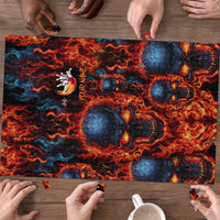 Custom Flaming Skull Bowling Puzzle with Fiery Pins and Intense Red Blue Flame Pattern - Wonder Print Shop