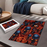 Custom Flaming Skull Bowling Puzzle with Fiery Pins and Intense Red Blue Flame Pattern - Wonder Print Shop