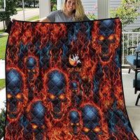 Custom Flaming Skull Bowling Quilt with Fiery Pins and Intense Red Blue Flame Pattern - Wonder Print Shop