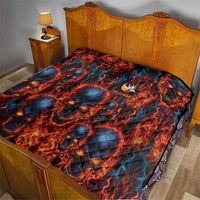 Custom Flaming Skull Bowling Quilt with Fiery Pins and Intense Red Blue Flame Pattern - Wonder Print Shop