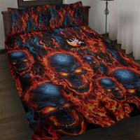 Custom Flaming Skull Bowling Quilt Bed Set with Fiery Pins and Intense Red Blue Flame Pattern - Wonder Print Shop