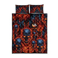 Custom Flaming Skull Bowling Quilt Bed Set with Fiery Pins and Intense Red Blue Flame Pattern - Wonder Print Shop