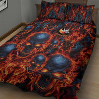 Custom Flaming Skull Bowling Quilt Bed Set with Fiery Pins and Intense Red Blue Flame Pattern - Wonder Print Shop