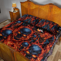 Custom Flaming Skull Bowling Quilt Bed Set with Fiery Pins and Intense Red Blue Flame Pattern - Wonder Print Shop