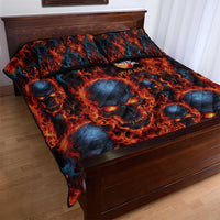 Custom Flaming Skull Bowling Quilt Bed Set with Fiery Pins and Intense Red Blue Flame Pattern - Wonder Print Shop