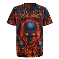 Custom Flaming Skull Bowling Rugby Jersey with Fiery Pins and Intense Red Blue Flame Pattern - Wonder Print Shop